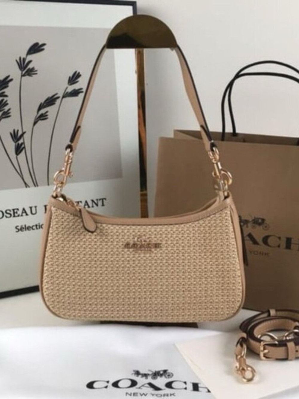 COACH Teri 2way Shoulder Bag Crossbody Straw Latte CR350